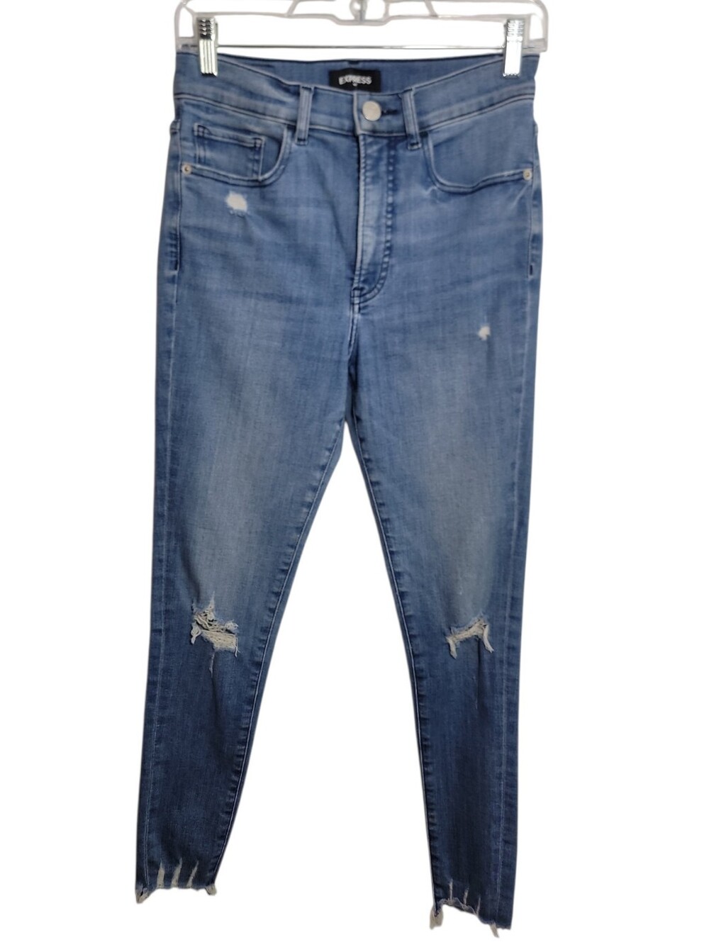 Express high rise distressed Blue skinny medium wash blue jeans women"s size 4R